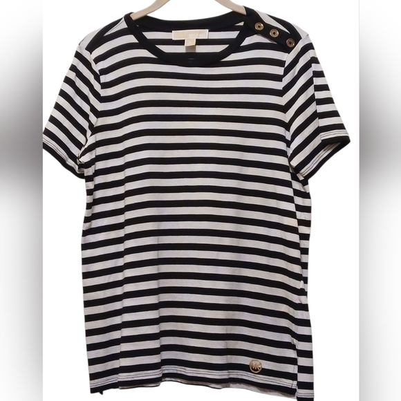 Michael Kors - Black & White Stripped Blouse, 3 Working Buttons On Left... - Picture 4 of 10